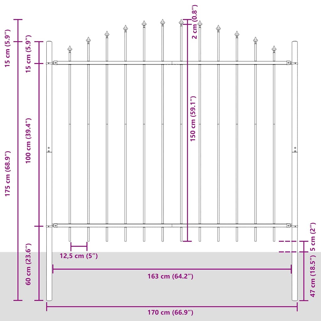 Garden Fence Woerden with Spear Top Steel 170x150 cm Black