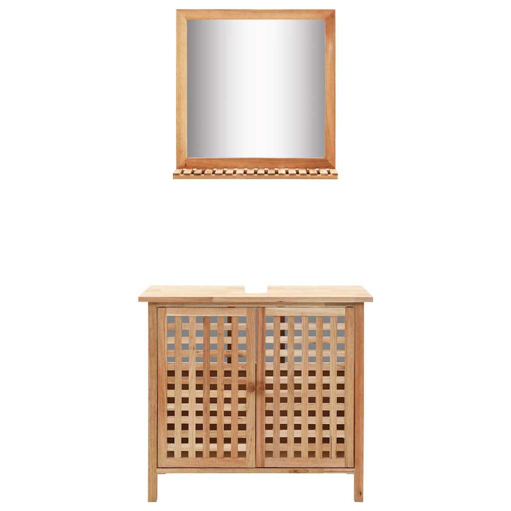 247607 vidaXL Sink Cabinet with Mirror Solid Walnut Wood