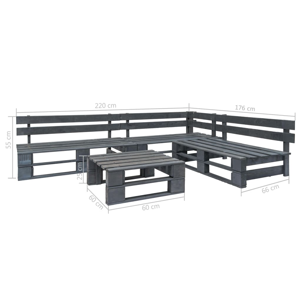 vidaXL 4 Piece Garden Pallets Lounge Set Wood Grey