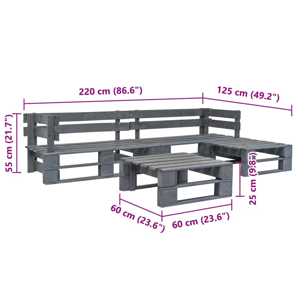 vidaXL 4 Piece Garden Pallets Lounge Set Wood Grey