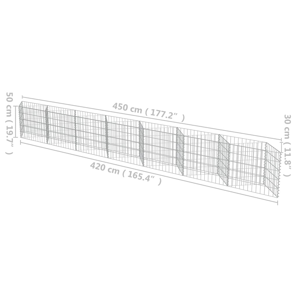 vidaXL Gabion Wall Galvanised Steel 450x30x50 cm