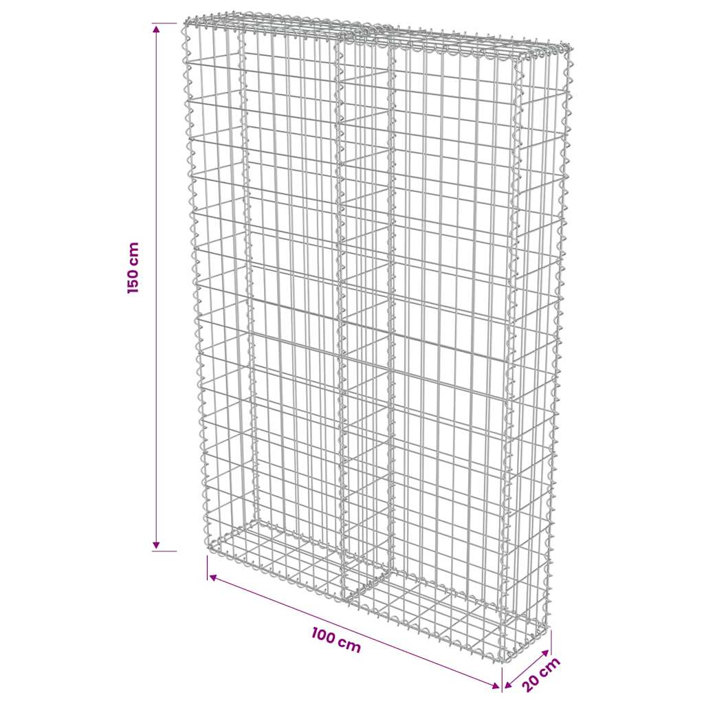 Gabion Wall with Covers Galvanised Steel 100x20x150 cm