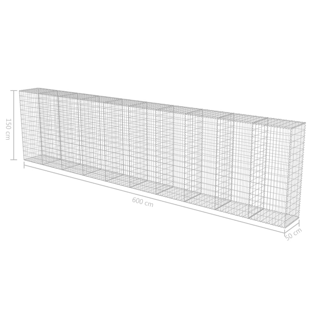 vidaXL Gabion Wall with Covers Galvanised Steel 600x50x150 cm