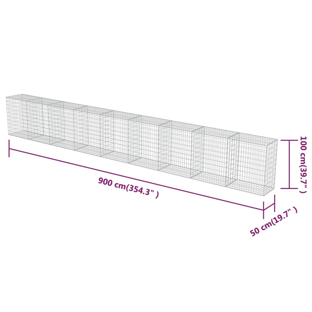 vidaXL Gabion Wall with Covers Galvanised Steel 900x50x100 cm