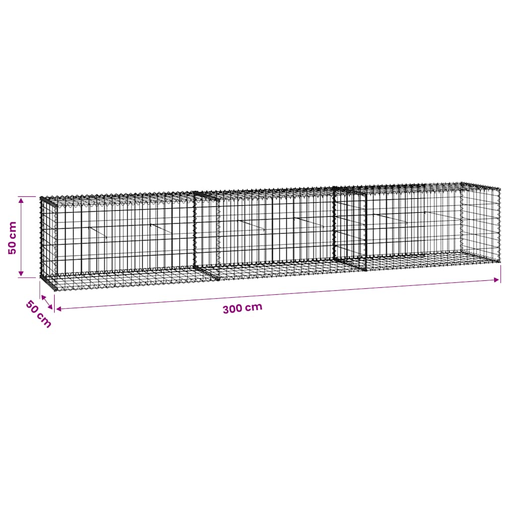 Gabion Wall with Covers Galvanised Steel 300x50x50 cm