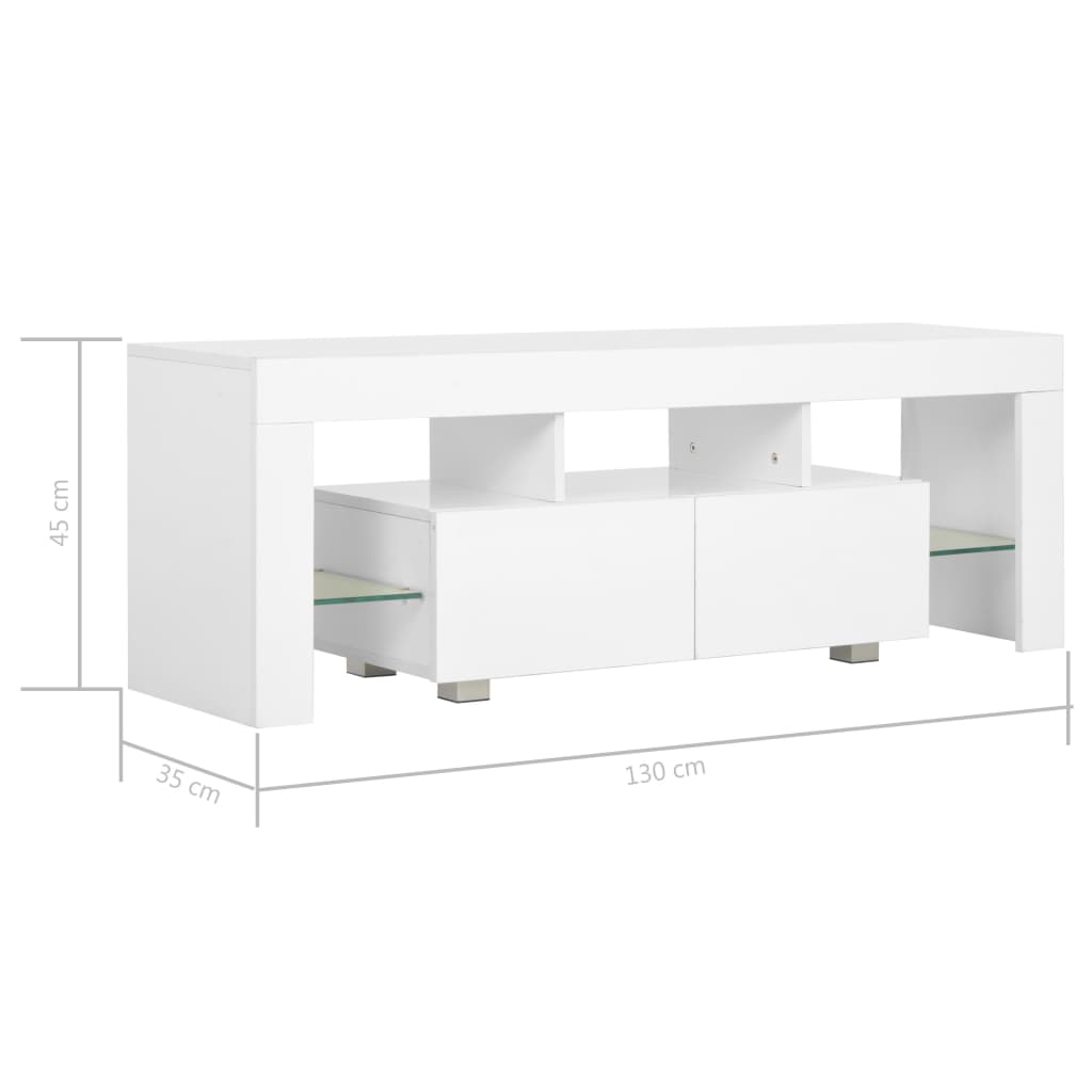 vidaXL TV Cabinet with LED Lights High Gloss White 130x35x45 cm