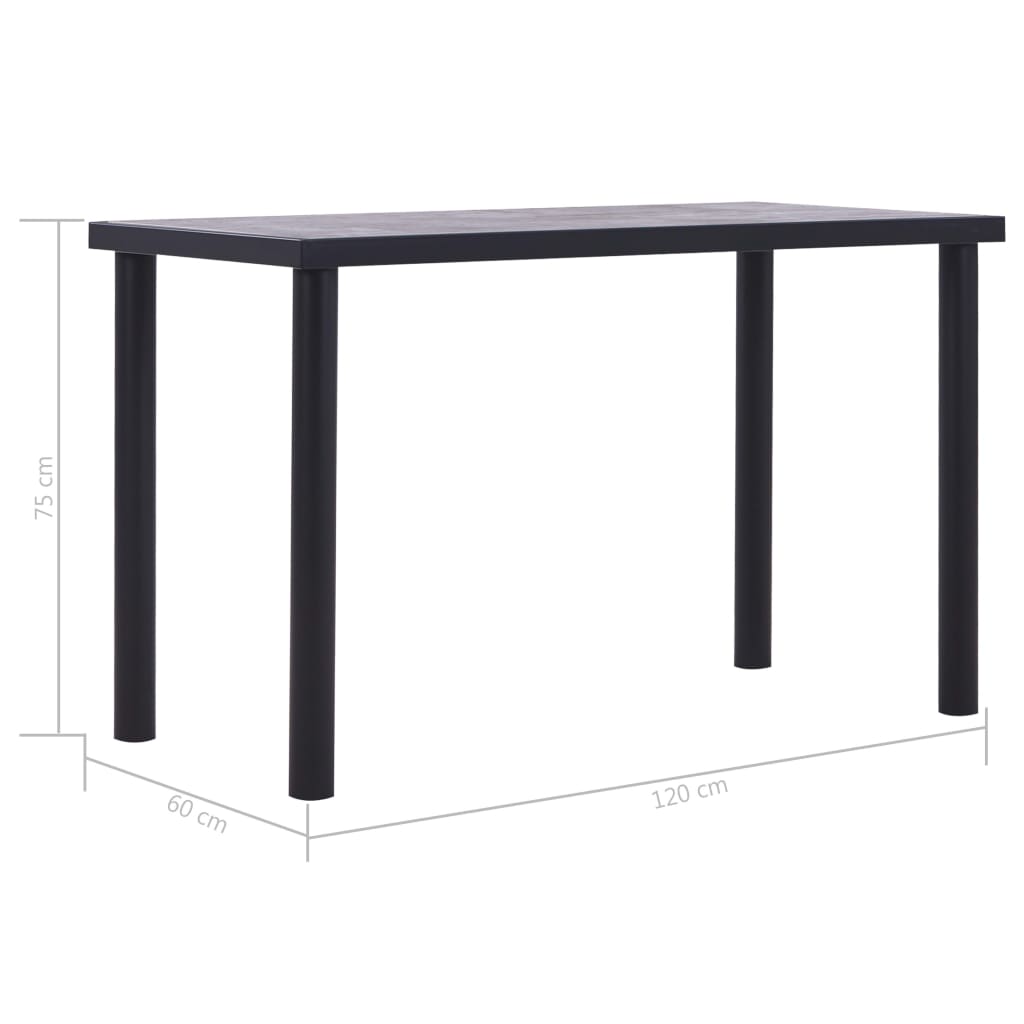 vidaXL Dining Table Black and Concrete Grey 120x60x75 cm MDF