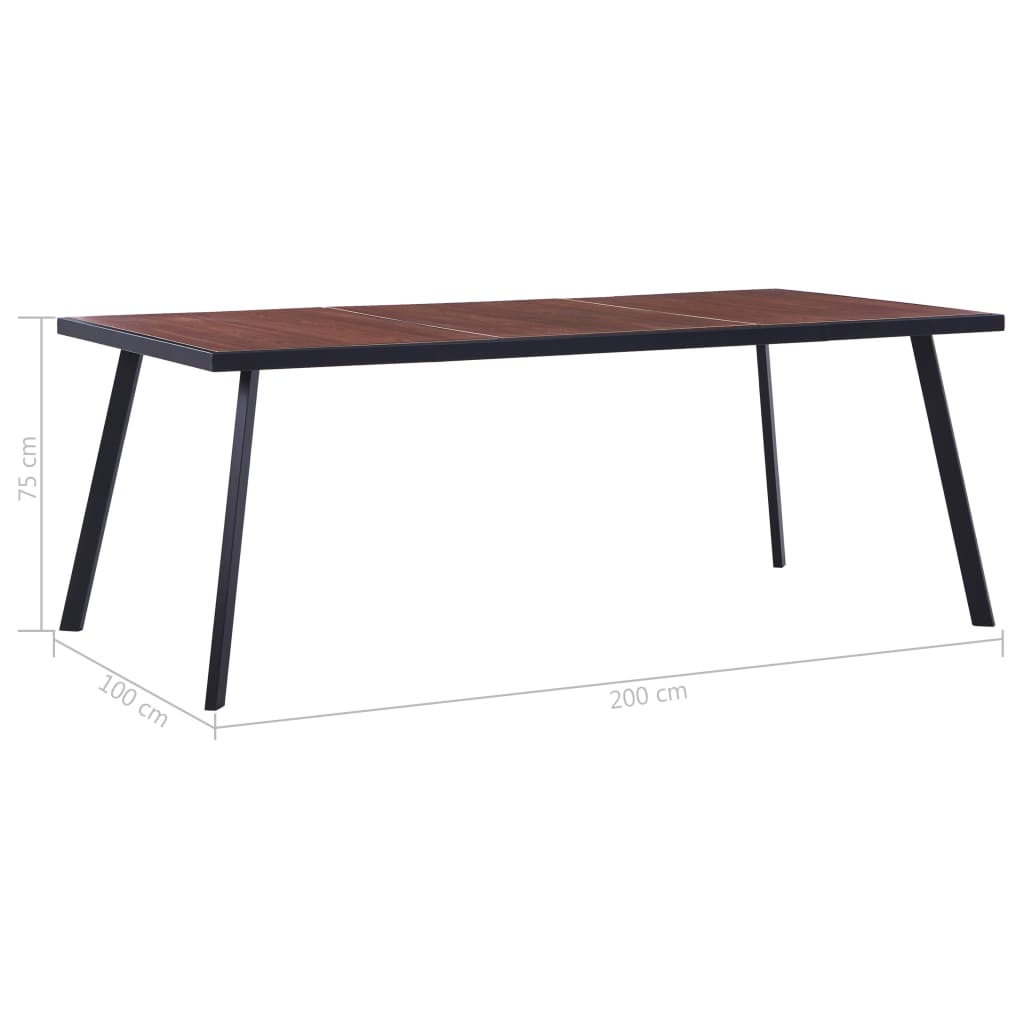 vidaXL Dining Table Dark Wood and Black 200x100x75 cm MDF