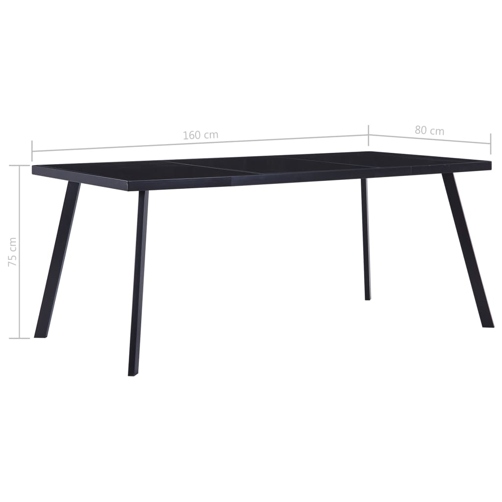 vidaXL Dining Table Black 160x80x75 cm Tempered Glass