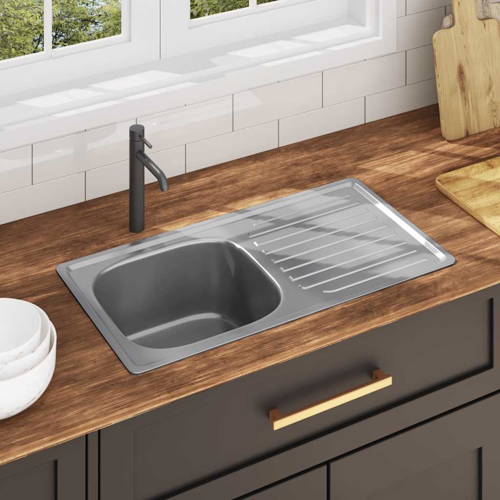 Kitchen Sink with Strainer and Trap Stainless Steel