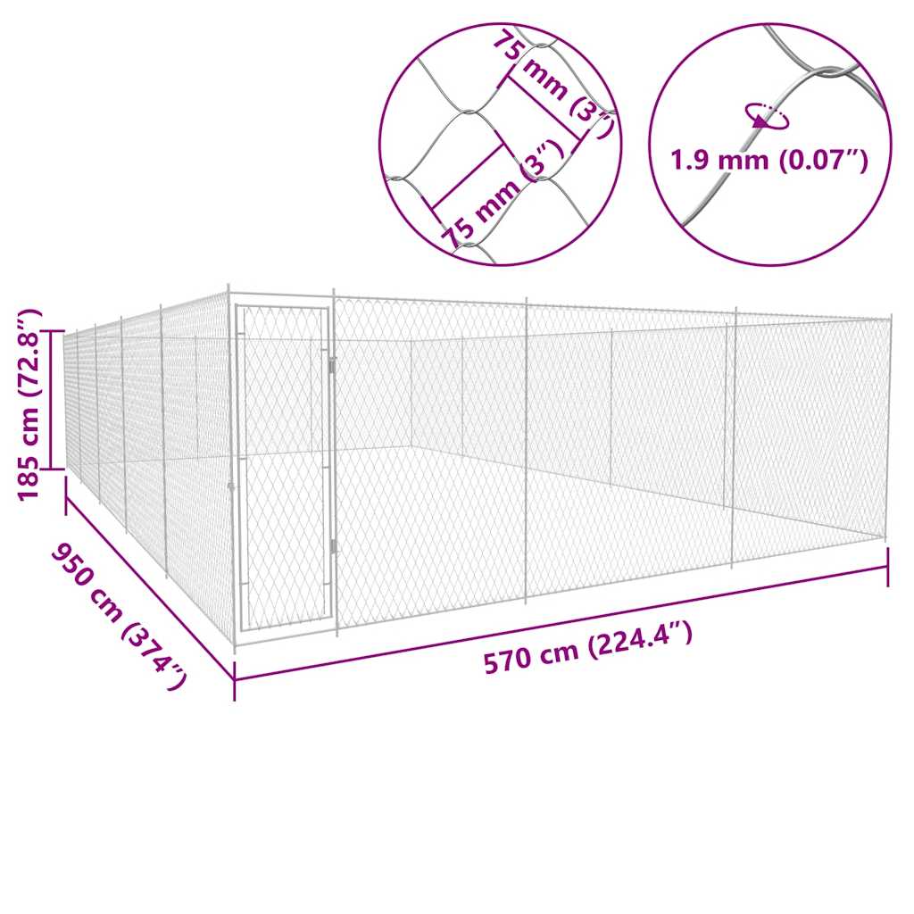 vidaXL Outdoor Dog Kennel Galvanised Steel 950x570x185 cm