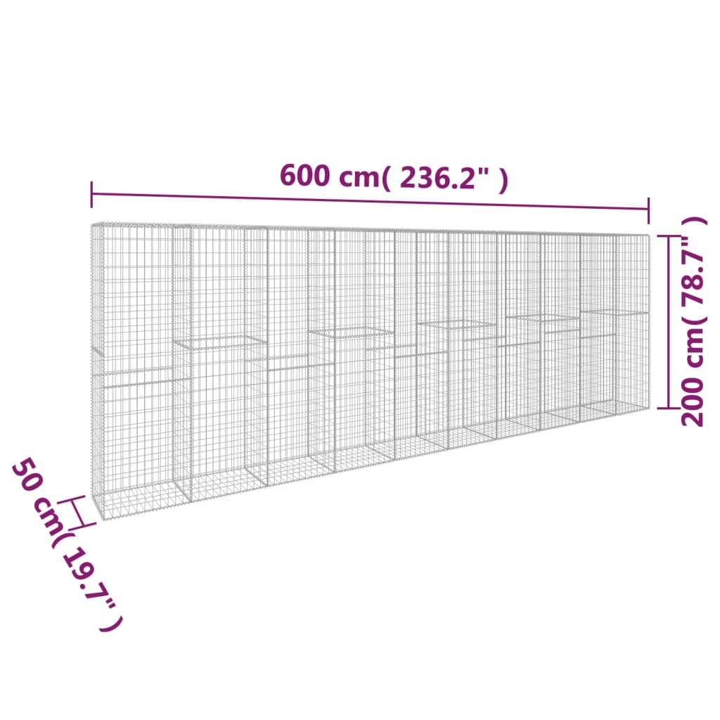 Gabion Wall with Cover Galvanised Steel 600x50x200 cm