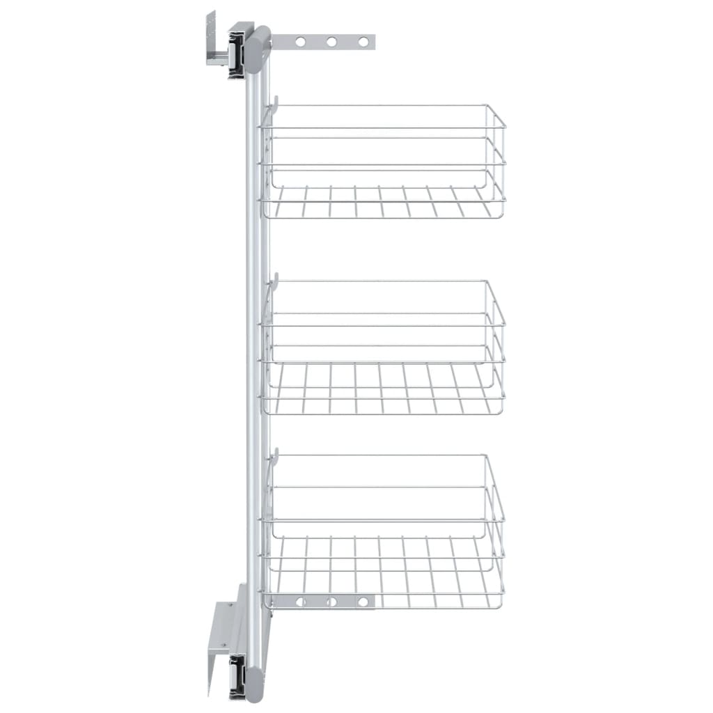 vidaXL 3-Tier Pull-out Kitchen Wire Basket Silver 47x25x56 cm