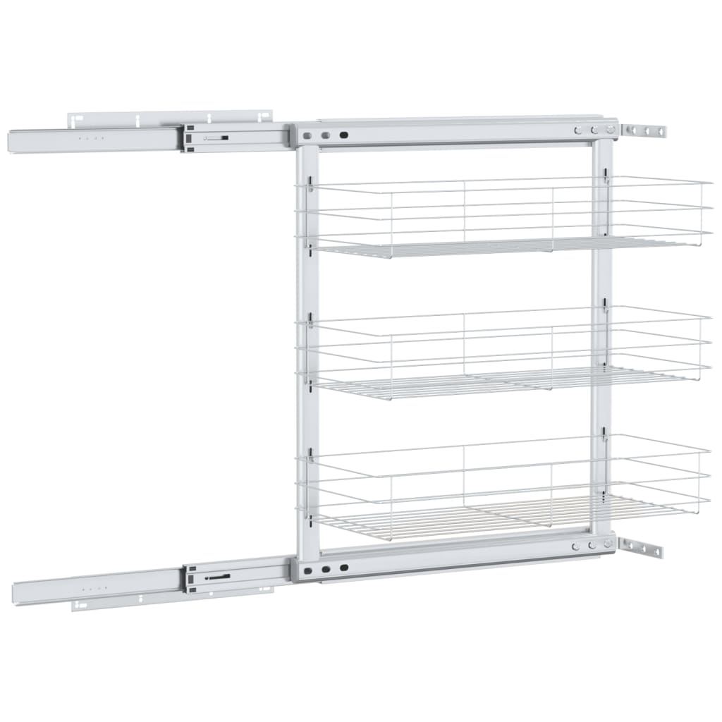 vidaXL 3-Tier Pull-out Kitchen Wire Basket Silver 47x25x56 cm