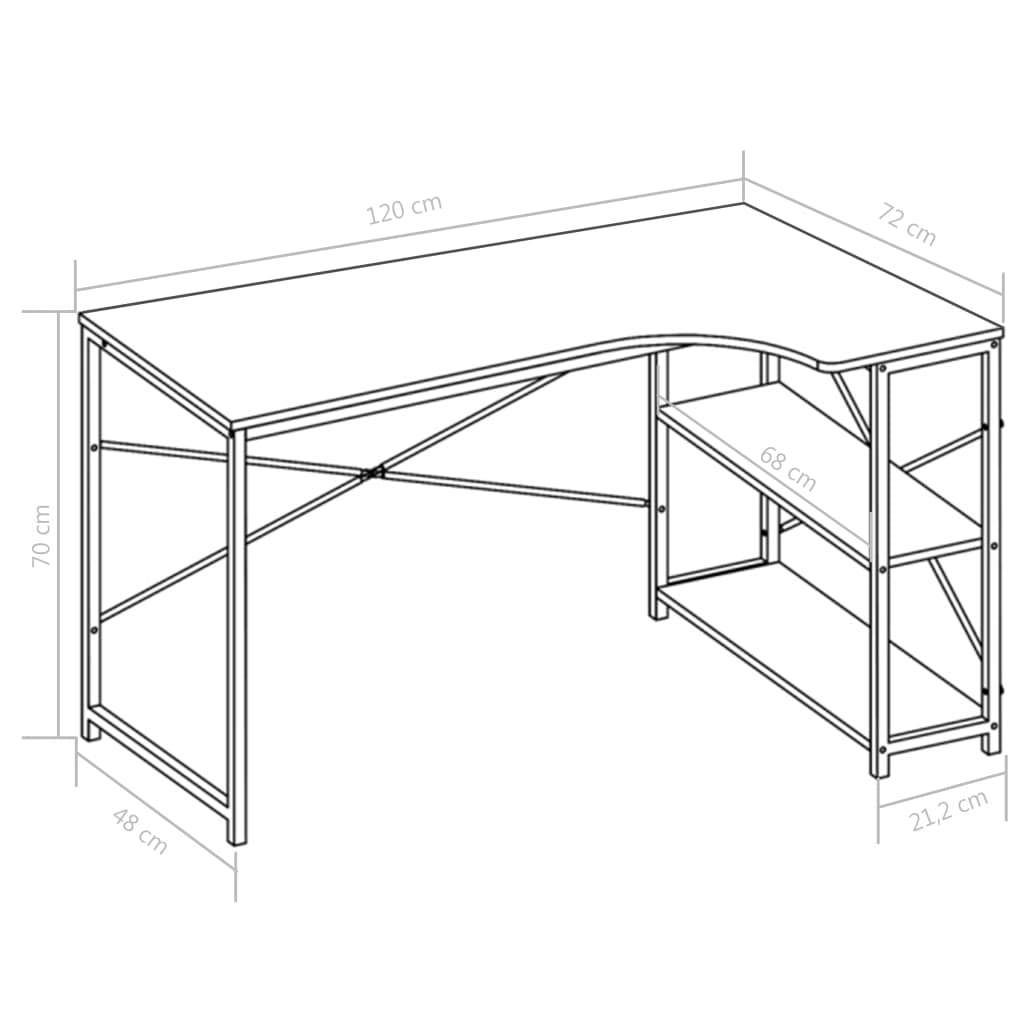 vidaXL Computer Desk Black and Oak 120x72x70 cm