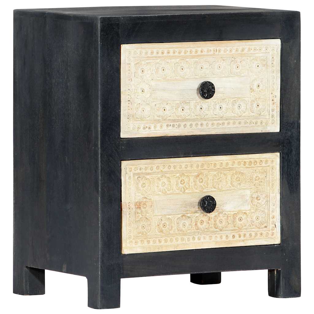 282722 vidaXL Hand Carved Bedside Cabinet Grey 40x30x50 cm Solid Mango Wood