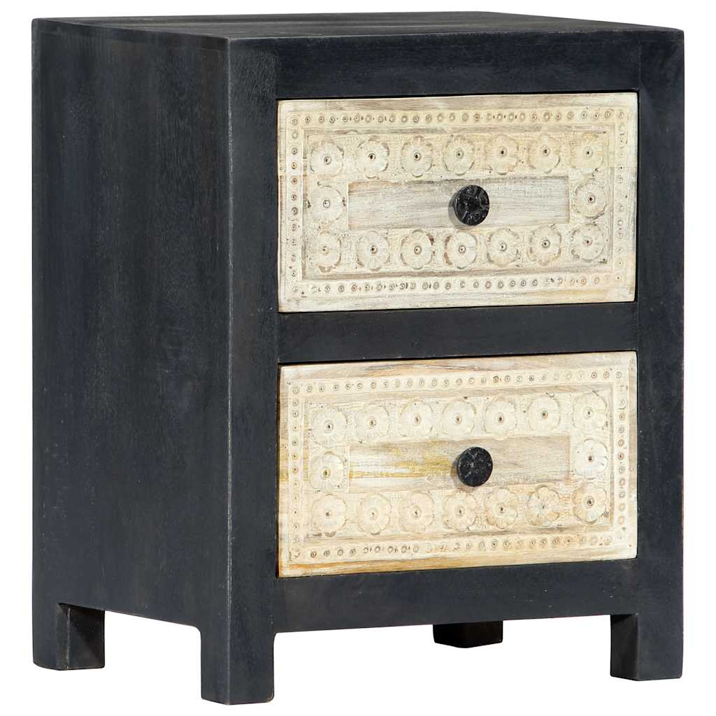 282722 vidaXL Hand Carved Bedside Cabinet Grey 40x30x50 cm Solid Mango Wood