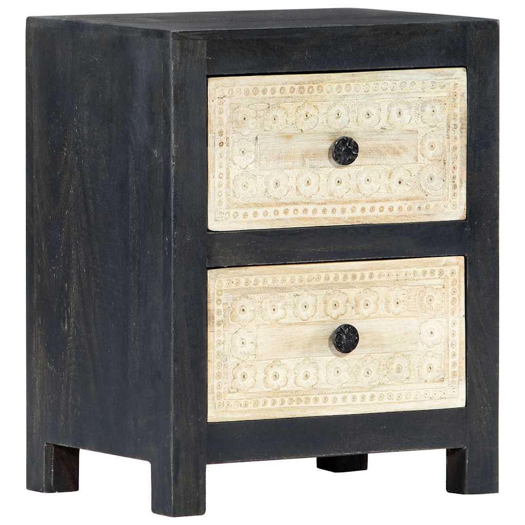 282722 vidaXL Hand Carved Bedside Cabinet Grey 40x30x50 cm Solid Mango Wood
