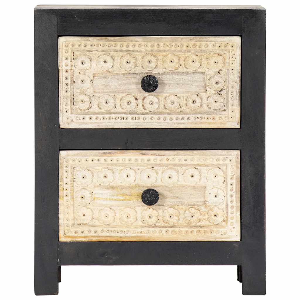 282722 vidaXL Hand Carved Bedside Cabinet Grey 40x30x50 cm Solid Mango Wood