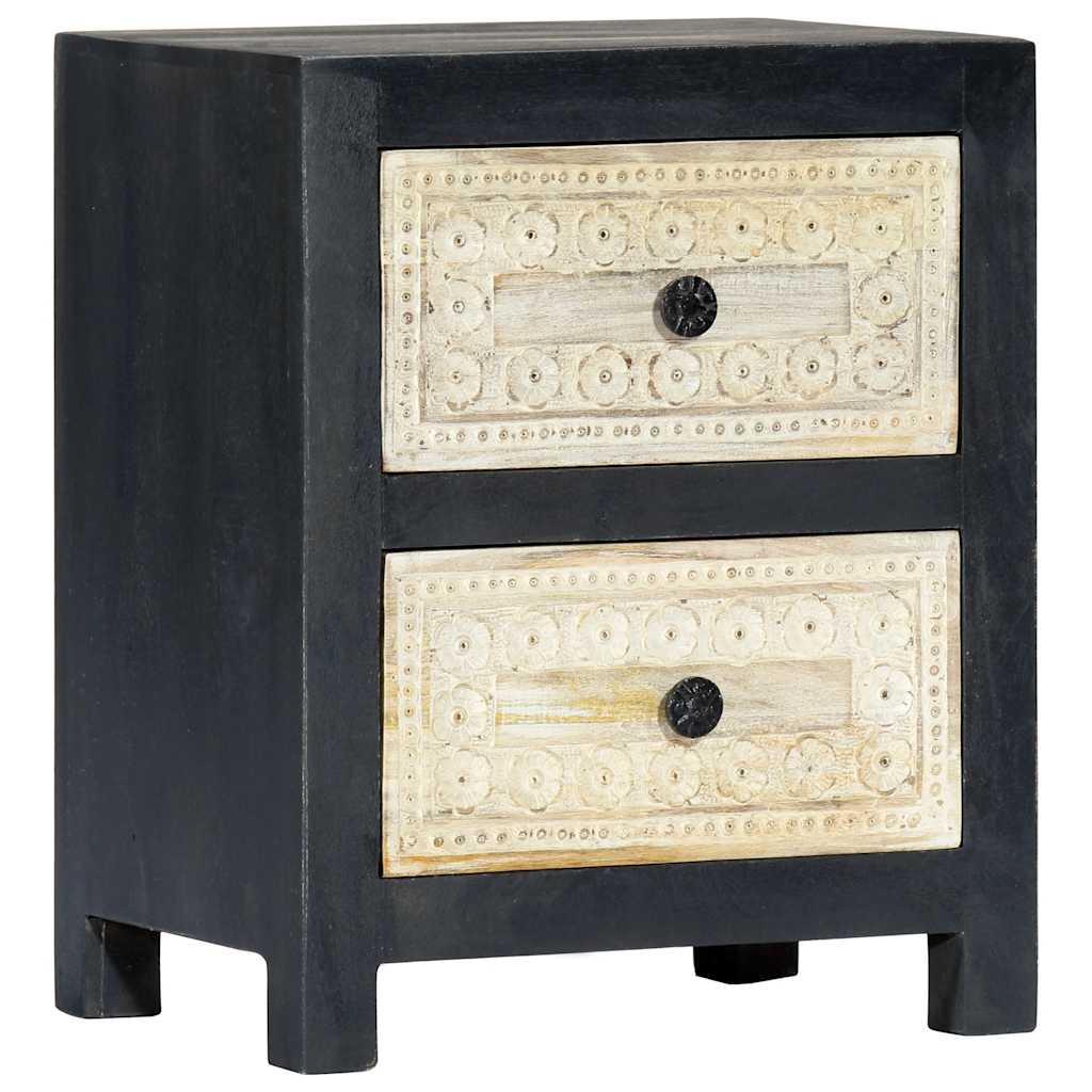282722 vidaXL Hand Carved Bedside Cabinet Grey 40x30x50 cm Solid Mango Wood