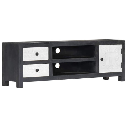282723 vidaXL Hand Carved TV Cabinet Grey&White 120x30x40 cm Solid Wood Mango