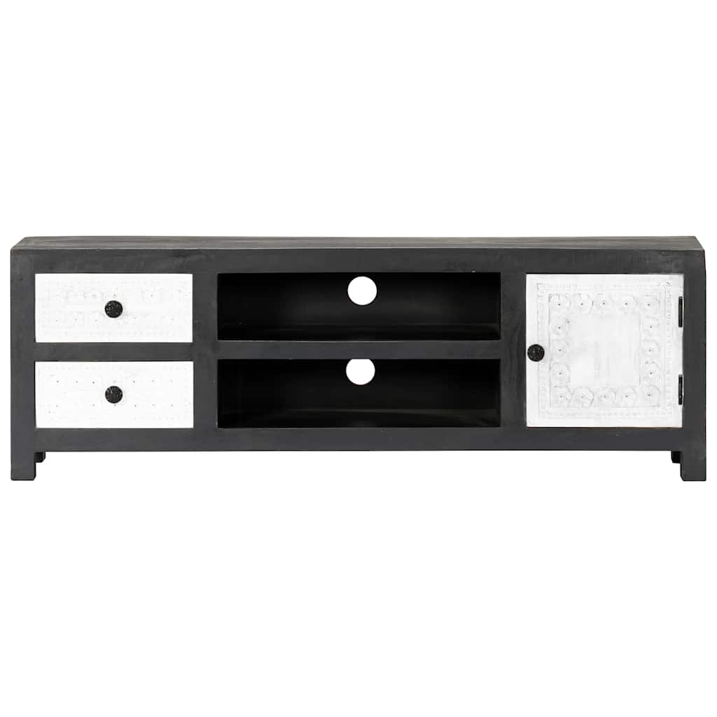 282723 vidaXL Hand Carved TV Cabinet Grey&White 120x30x40 cm Solid Wood Mango