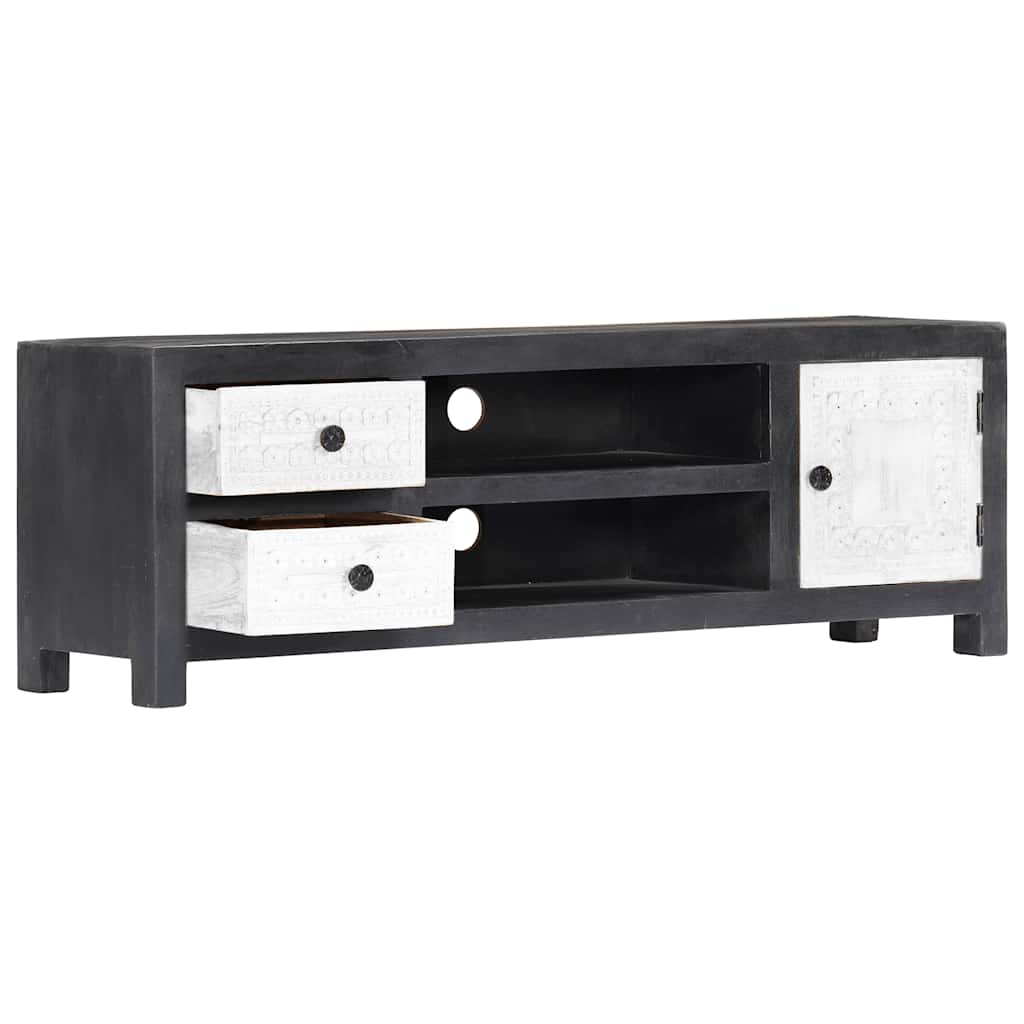 282723 vidaXL Hand Carved TV Cabinet Grey&White 120x30x40 cm Solid Wood Mango