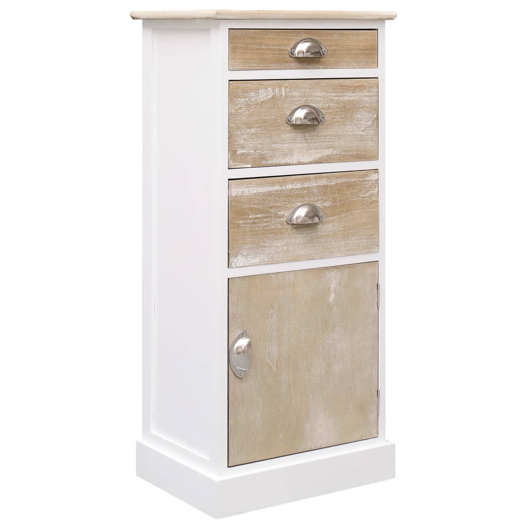 Side Cabinet | White and wood colour | Paulownia wood | 38x28x86 cm