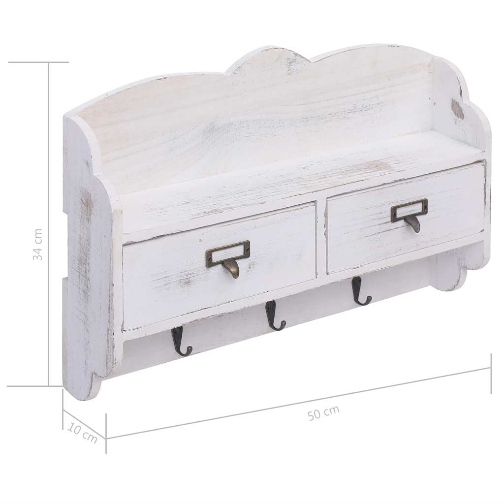 284239 vidaXL Wall Mounted Coat Rack White 50x10x34 cm Wood