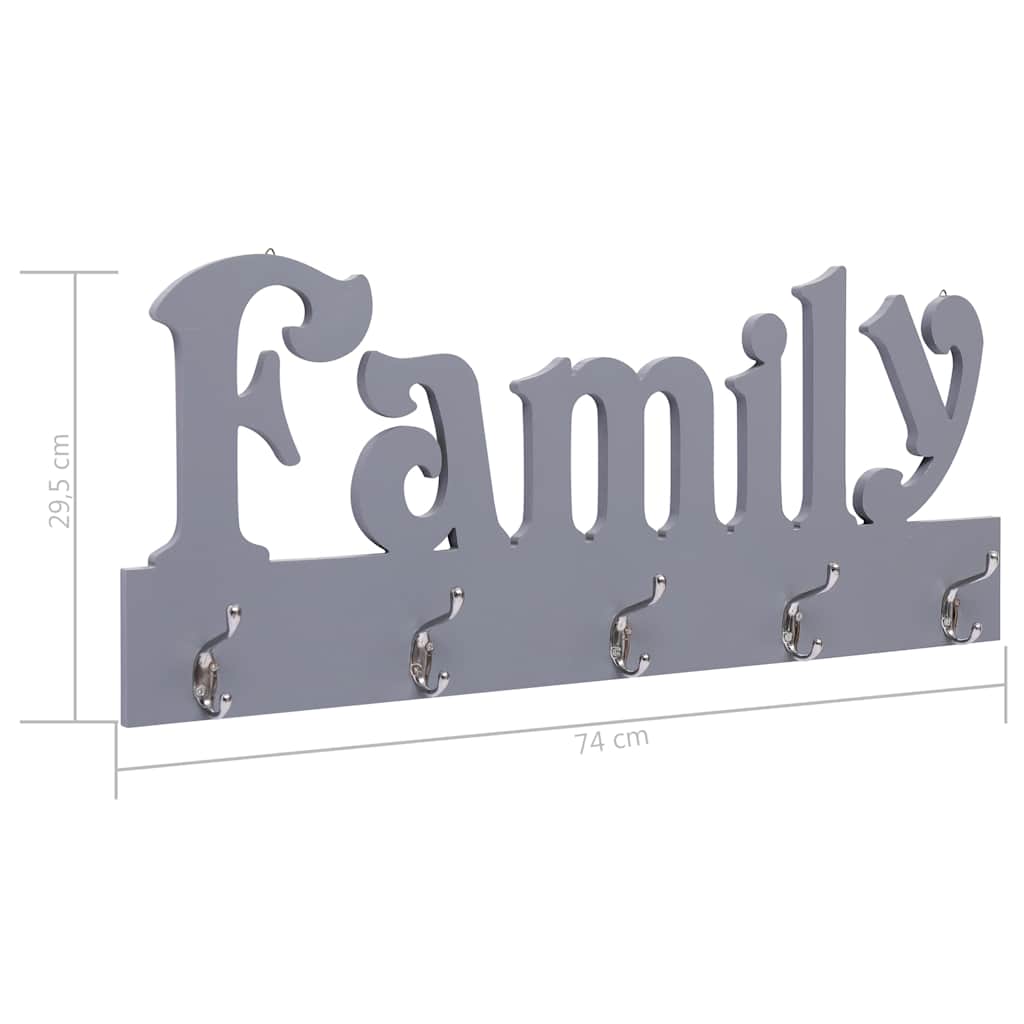 284246 vidaXL Wall Mounted Coat Rack FAMILY Grey 74x29,5 cm