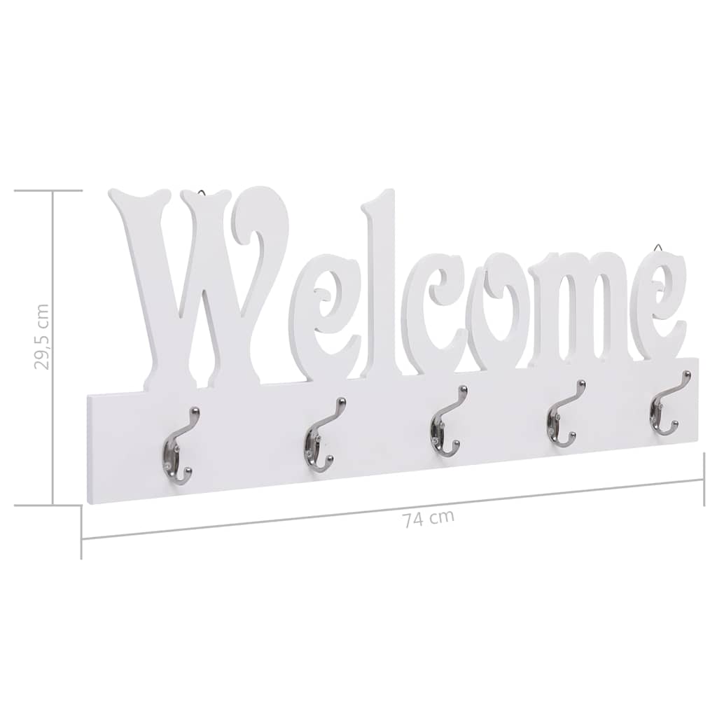 284247 vidaXL Wall Mounted Coat Rack WELCOME White 74x29,5 cm