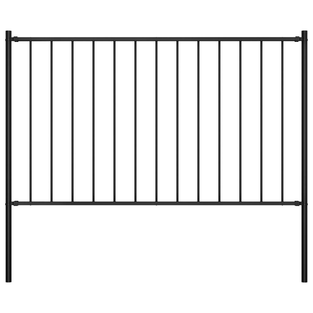 vidaXL Fence Panel with Posts Powder-coated Steel 1.7x1.25 m Black