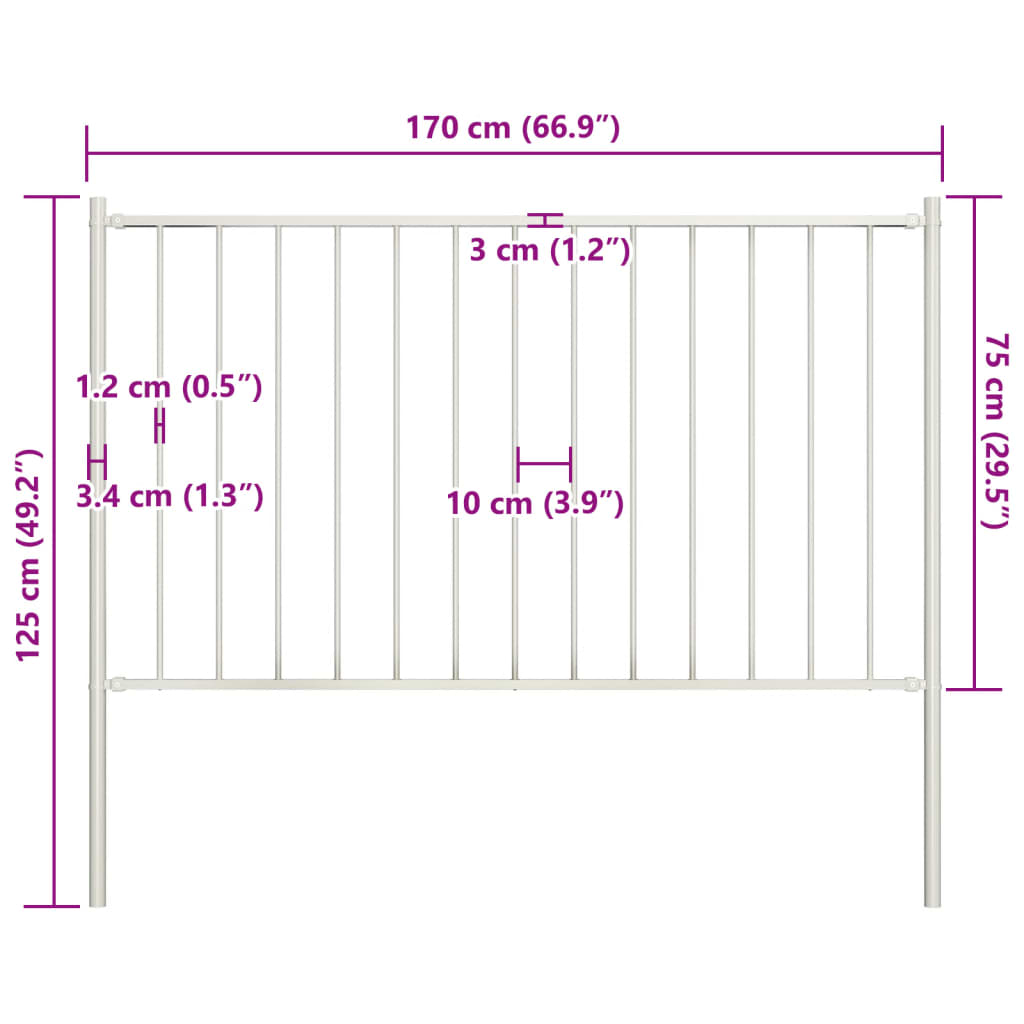 vidaXL Fence Panel with Posts Powder-coated Steel 1.7x0.75 m White