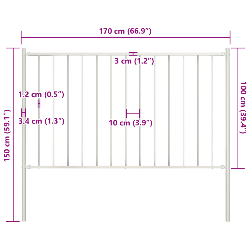 vidaXL Fence Panel with Posts Powder-coated Steel 1.7x1 m White