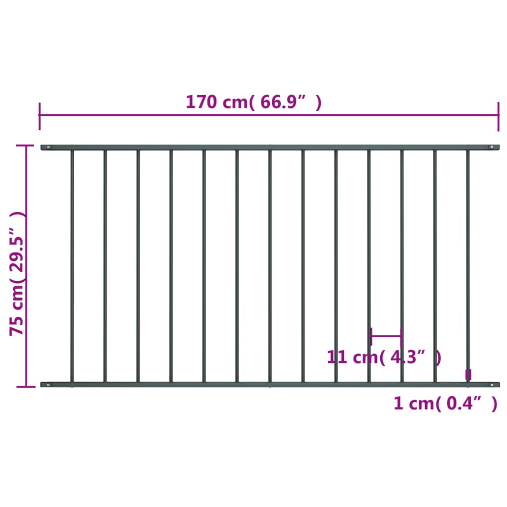 vidaXL Fence Panel Powder-coated Steel 1.7x0.75 m Anthracite