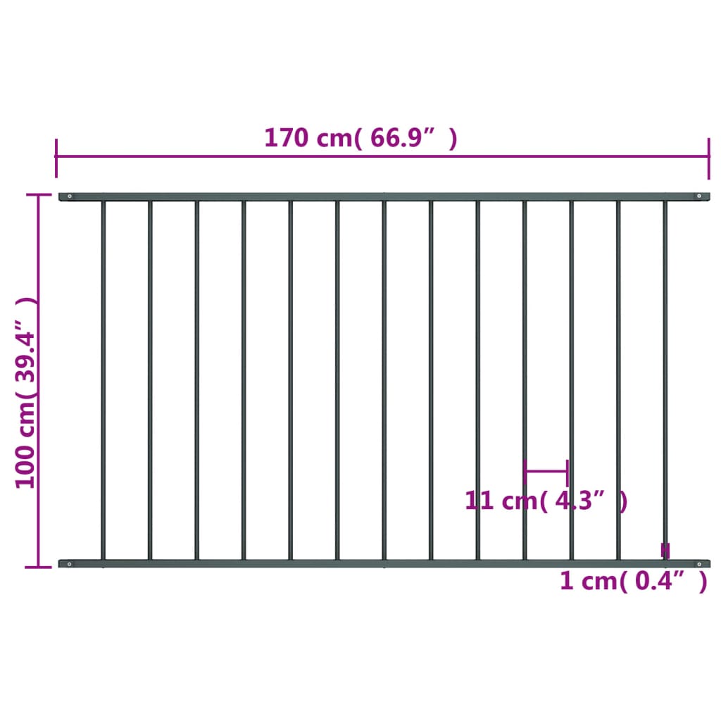 vidaXL Fence Panel Powder-coated Steel 1.7x1 m Anthracite