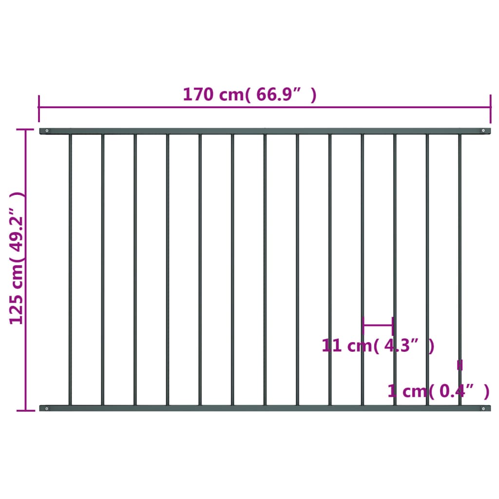 vidaXL Fence Panel Powder-coated Steel 1.7x1.25 m Anthracite