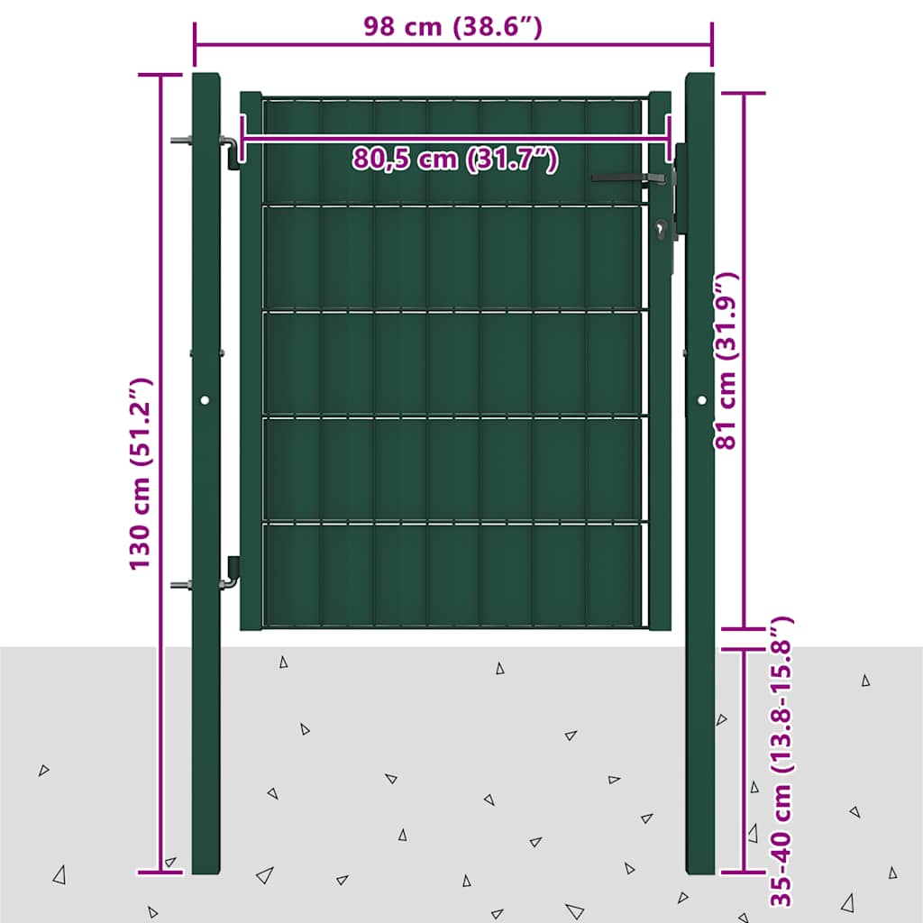 145227 vidaXL Fence Gate PVC and Steel 100x81 cm Green