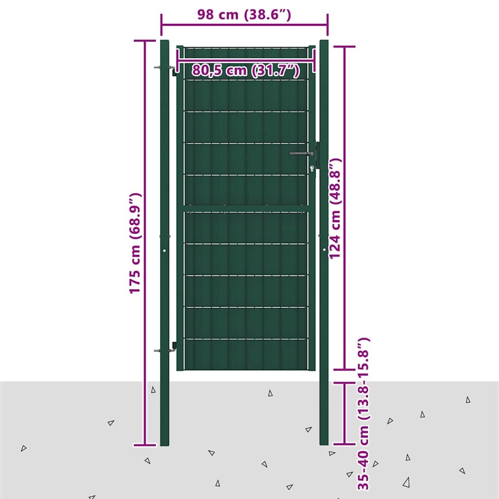 145229 vidaXL Fence Gate PVC and Steel 100x124 cm Green