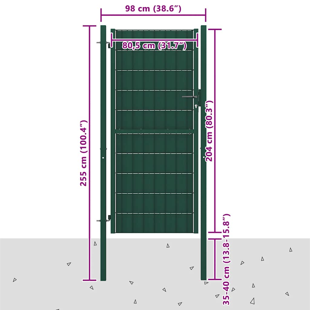 145231 vidaXL Fence Gate PVC and Steel 100x204 cm Green