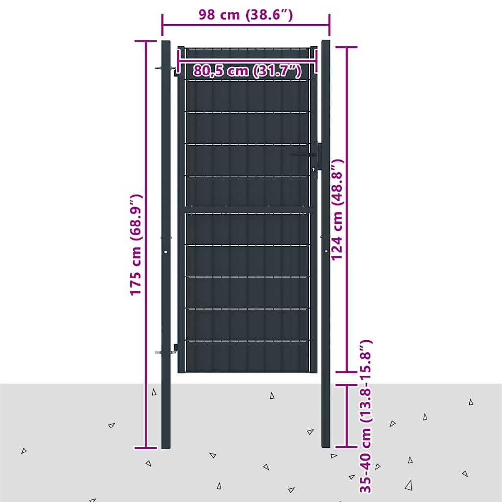 Fence Gate PVC and Steel 100x124 cm Anthracite