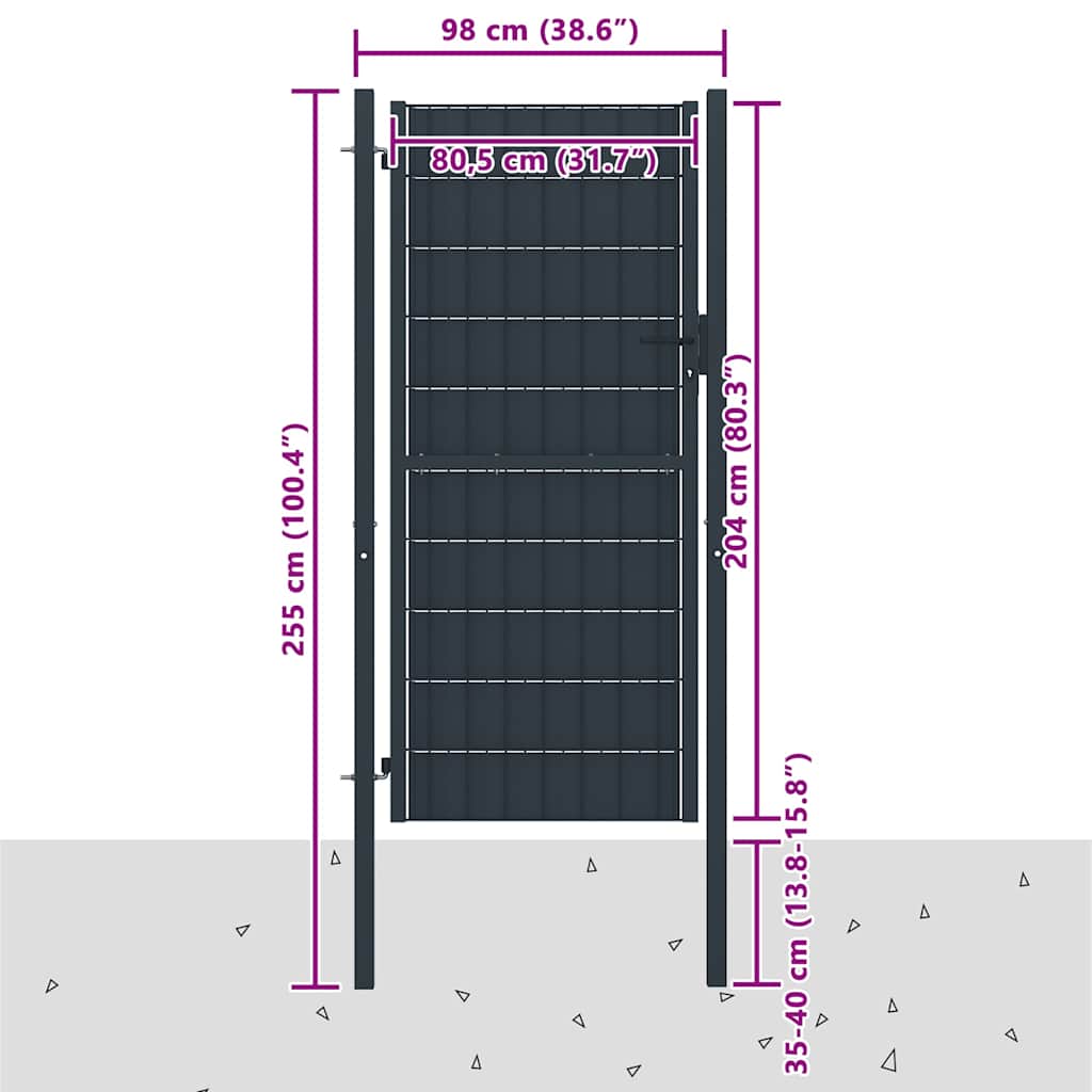 145236 vidaXL Fence Gate PVC and Steel 100x204 cm Anthracite