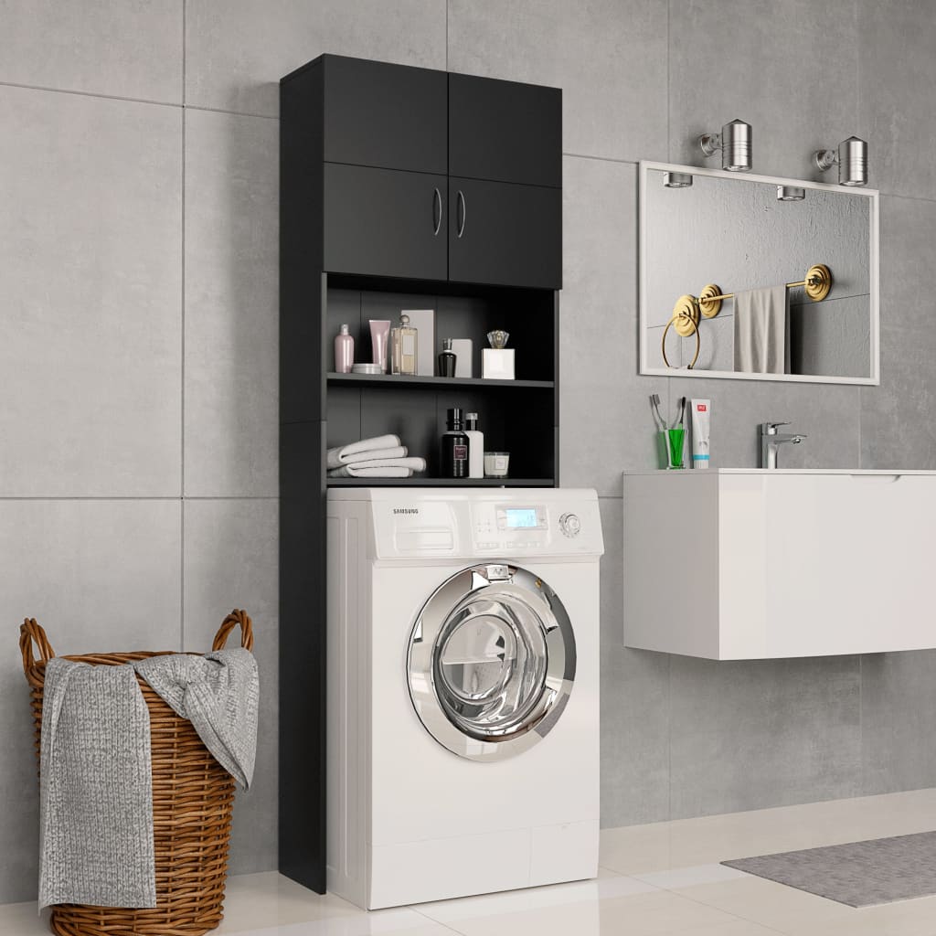 vidaXL Washing Machine Cabinet Black 64x25.5x190 cm Engineered Wood