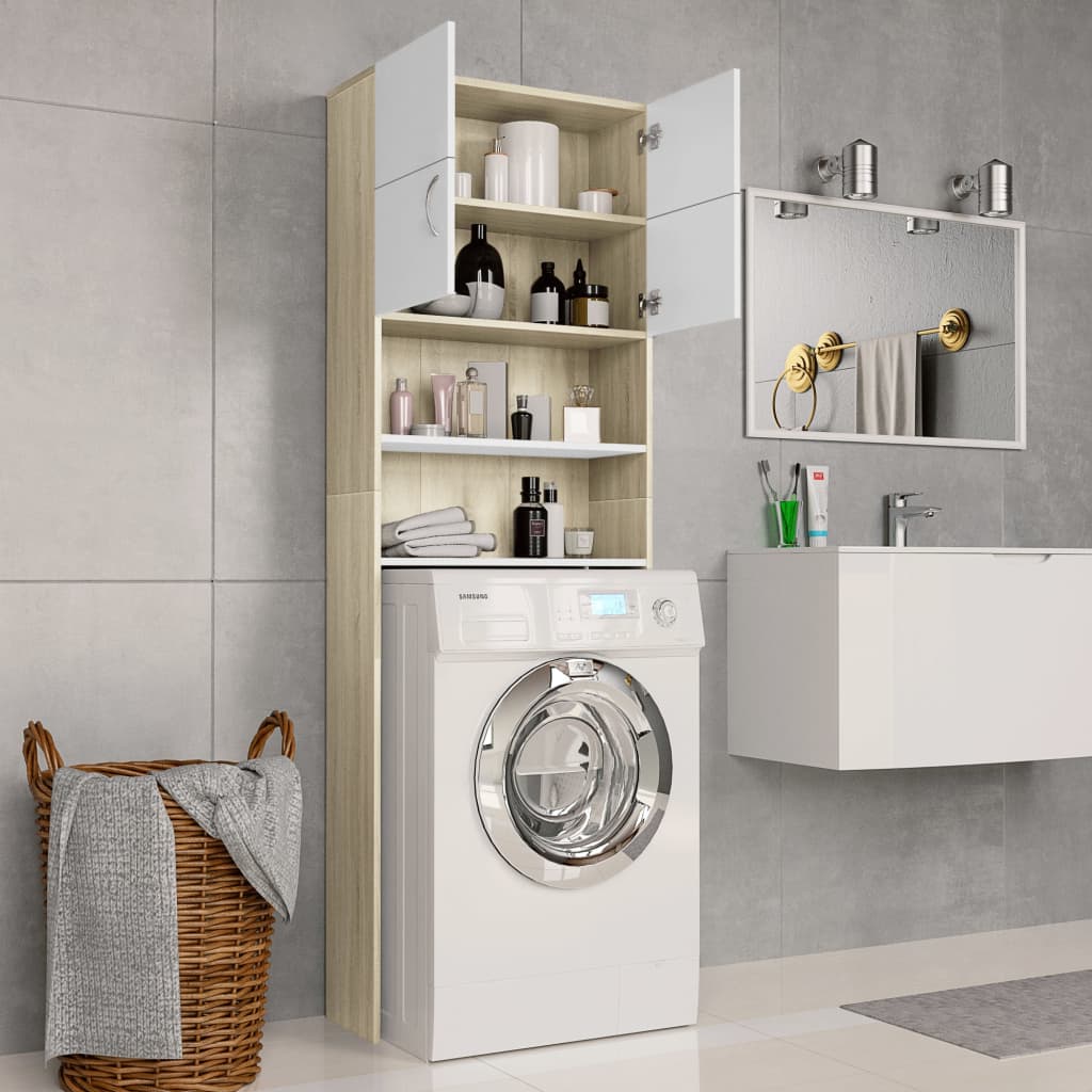 vidaXL Washing Machine Cabinet White and Sonoma Oak 64x25.5x190 cm