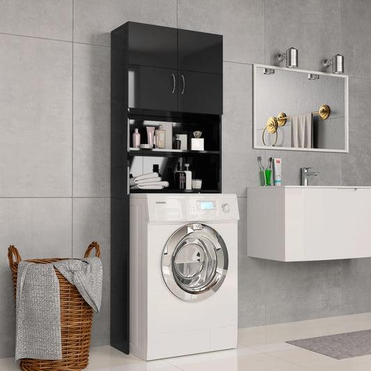 vidaXL Washing Machine Cabinet High Gloss Black 64x25.5x190 cm Engineered Wood