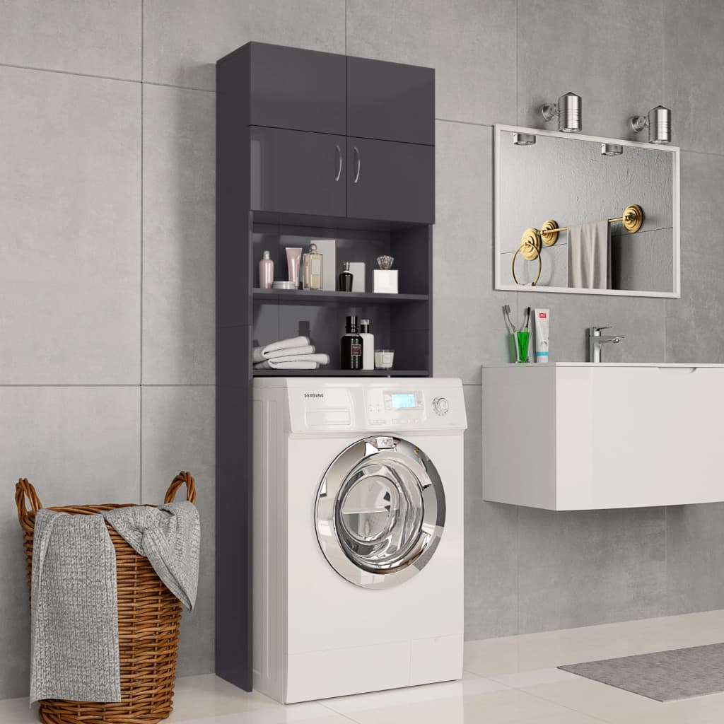 vidaXL Washing Machine Cabinet High Gloss Grey 64x25.5x190 cm Engineered Wood