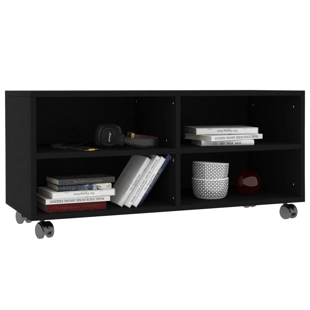 vidaXL TV Cabinet with Castors Black 90x35x35 cm Engineered Wood