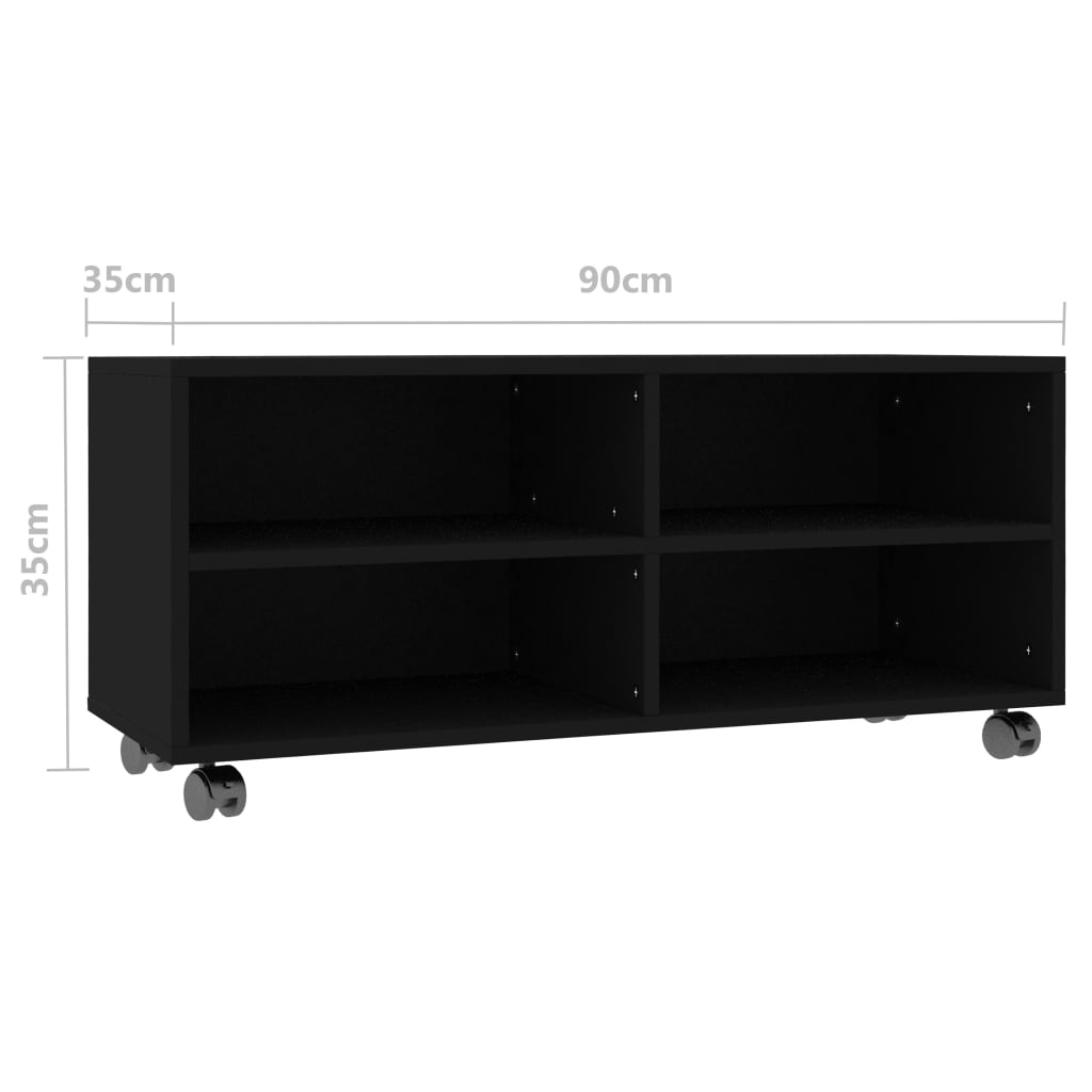 vidaXL TV Cabinet with Castors Black 90x35x35 cm Engineered Wood