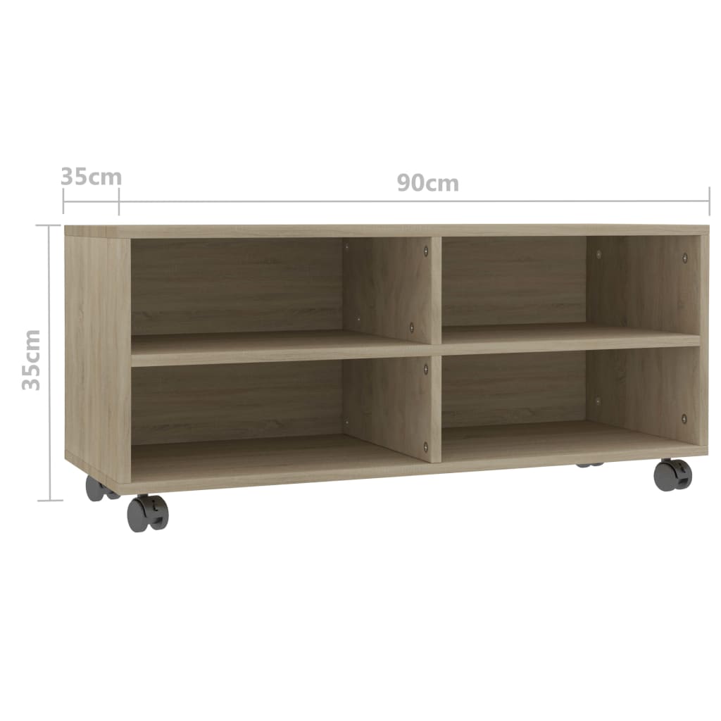 vidaXL TV Cabinet with Castors Sonoma Oak 90x35x35 cm Engineered Wood