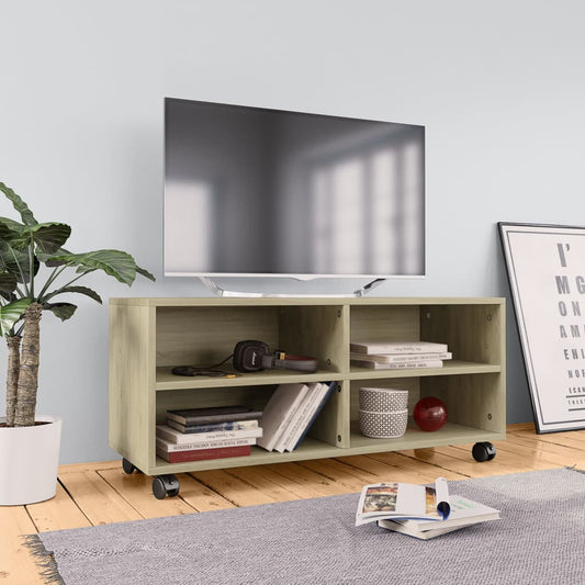 vidaXL TV Cabinet with Castors Sonoma Oak 90x35x35 cm Engineered Wood